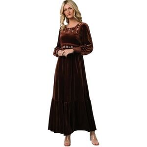 Baltic Born Ingrid Velvet Maxi Dress Chocolate Brown Long Sleeve Boho Large NWT
